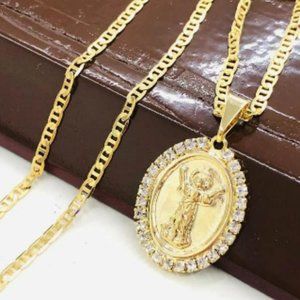 CZ Baby Jesus Necklace Yellow Gold Filled Divino Nino Necklace for Womens 20"
